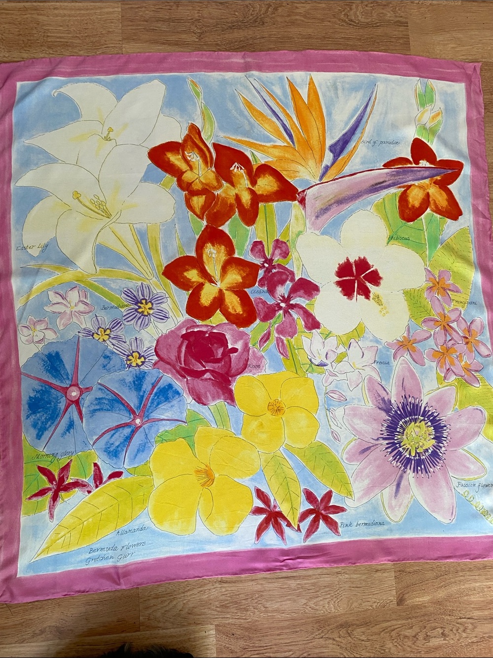 English Sports Shop Bermudan vintage floral silk scarf by Gretchen Gurr